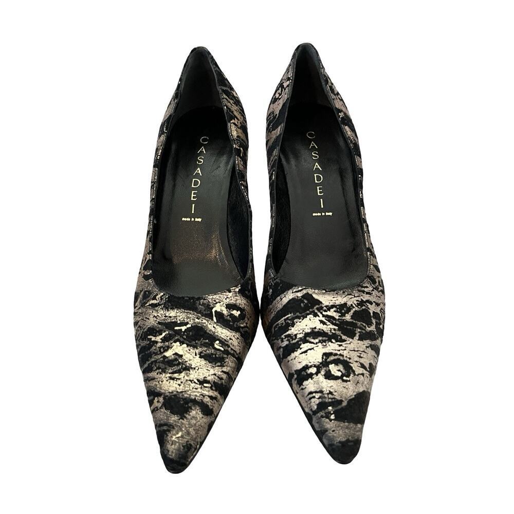 Casadei Leather High Heel Pumps Size 6.5 Gold‎ Black Evening Cocktail Italy - Picture 6 of 13
